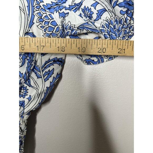 Talbots Womens Tunic Top Blue White Floral Short Sleeve Boho Blouse Size Large - Picture 5 of 6
